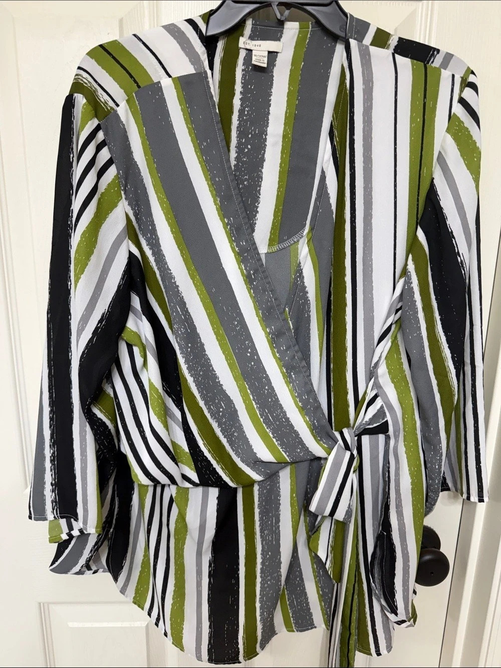 EST. 1946 Striped Wrap Blouse in Green & Gray Size 18/20W Like New